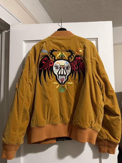 Limited Supreme x Clayton Patterson Skulls Embroidered Velvet MA-1 (Reversible) - Photo 2 view in Queens, NY