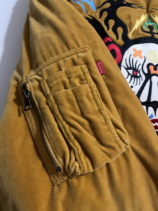 Limited Supreme x Clayton Patterson Skulls Embroidered Velvet MA-1 (Reversible) - Photo 3 view in Queens, NY