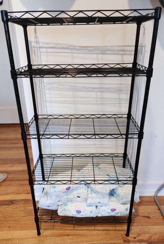 black metal storage rack