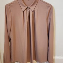 mauve pleated blouse