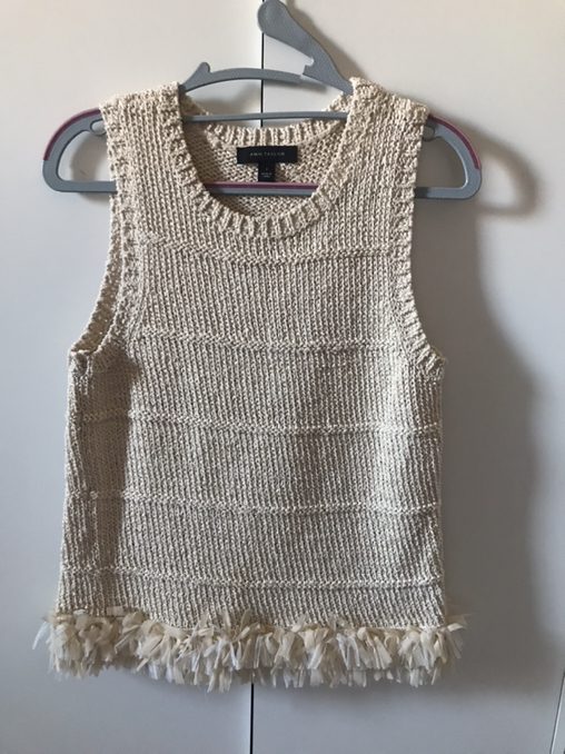 Ann Taylor Tan Sleeveless Fringe Bottom Knit Sweater Tank Vest