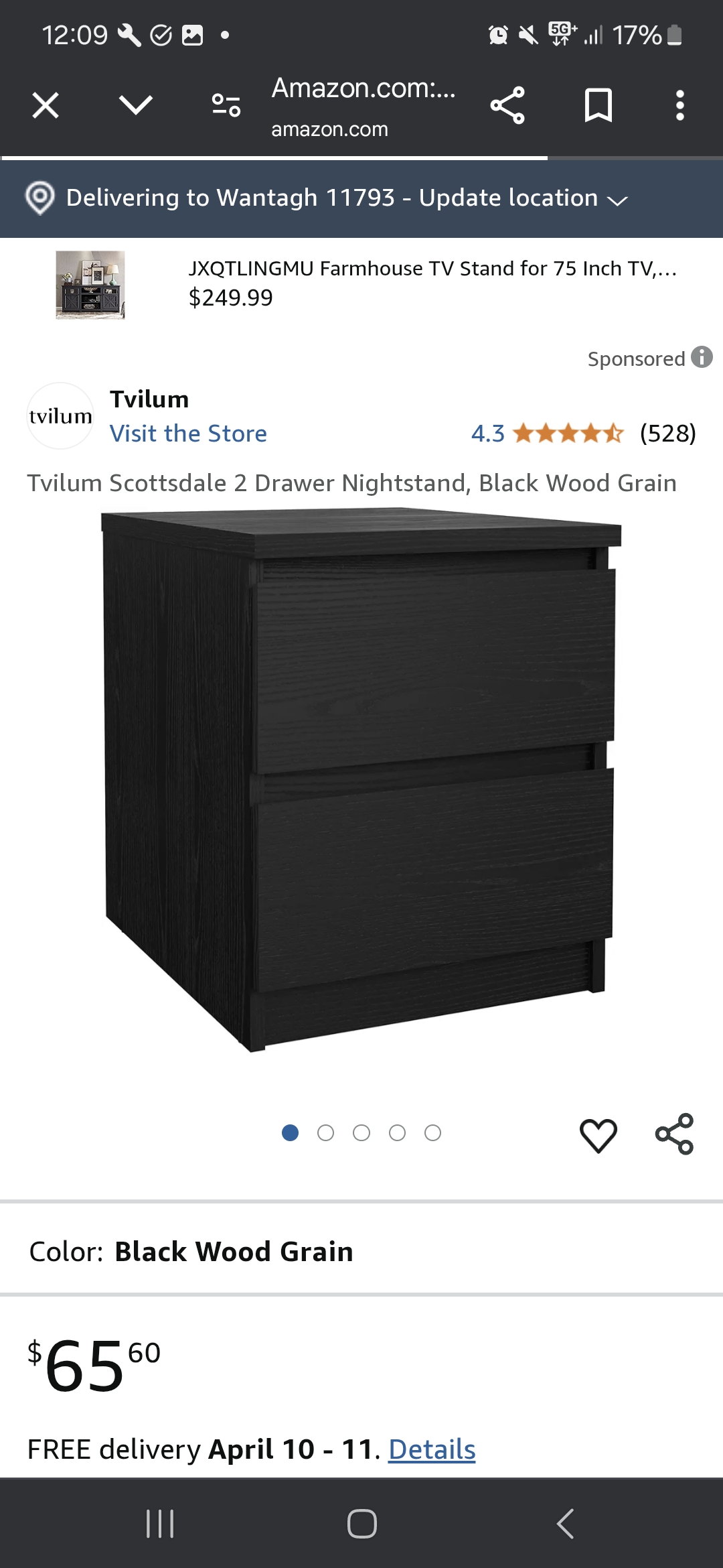 Used Black 2-Drawer Nightstand for Sale
