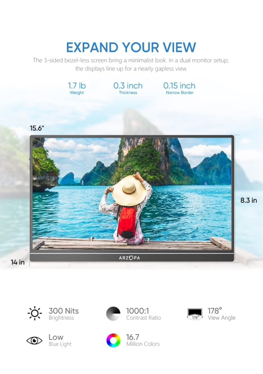 ARZOPA 15.6” 1080P portable monitor - Photo 2 view in Manhattan, NY