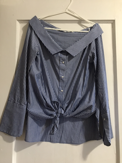 Zara Trafaluc Collection Striped Shirt – Size Small – Open Shoulder 