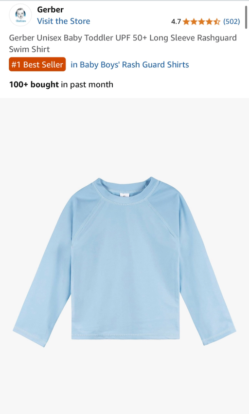 Gerber Toddler Long Sleeve Rash Guard Top - Photo 3 view in Queens, NY