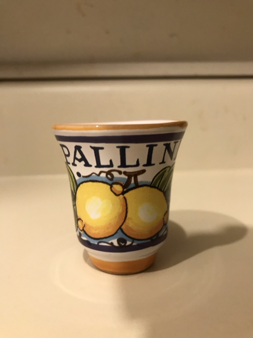 Pallini Lemoncello Hand Painted Ceramic Shot Glass Deruta Italy 