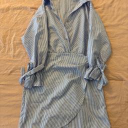 Blue Striped Wrap Shirt Dress