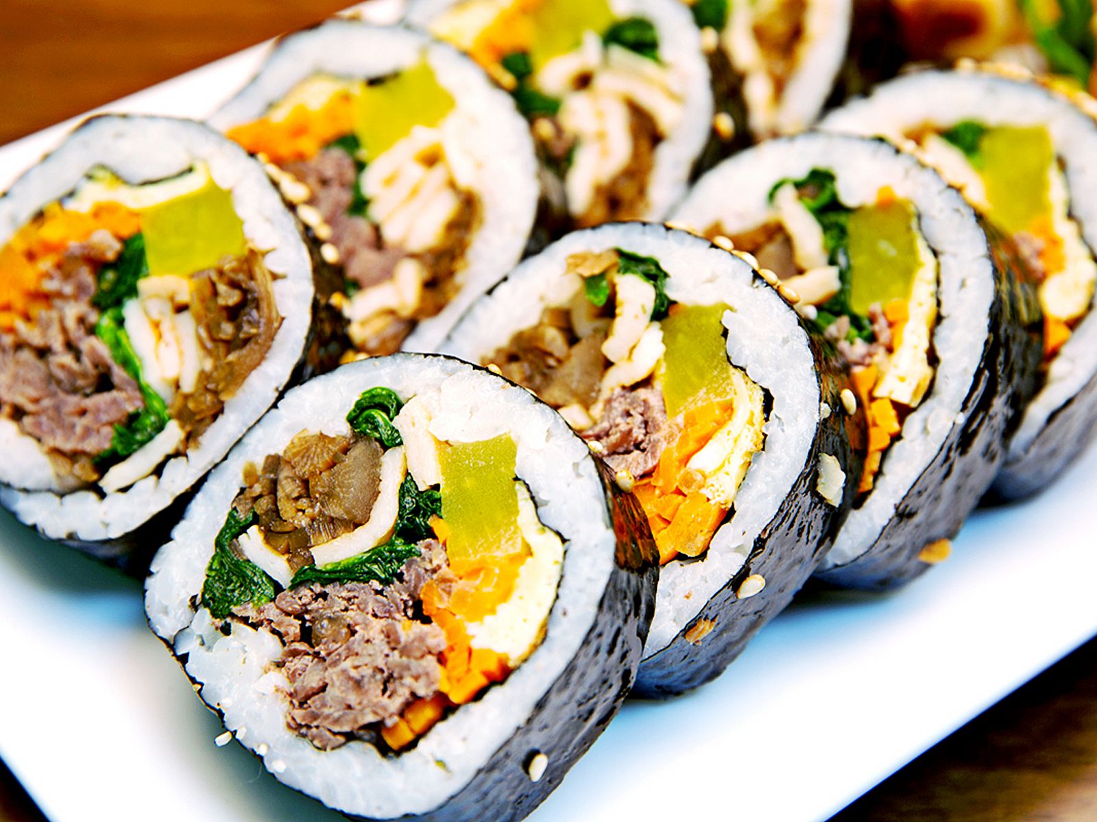 Official photograph of freshly sliced Bulgogi Kimbap at Lim's Kitchen in Midtown East
