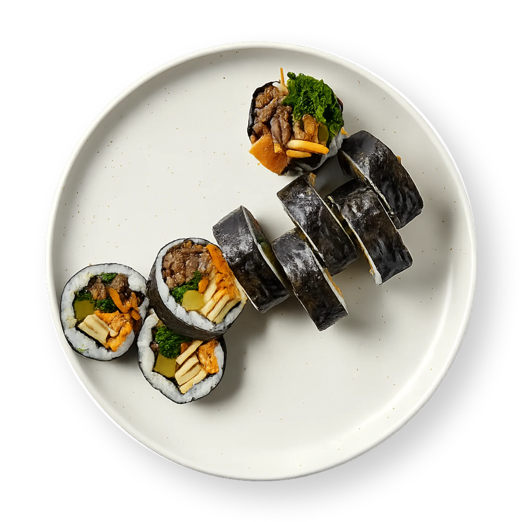 Freshly rolled beef bulgogi kimbap at Sopo Korean Eats in Midtown Manhattan
